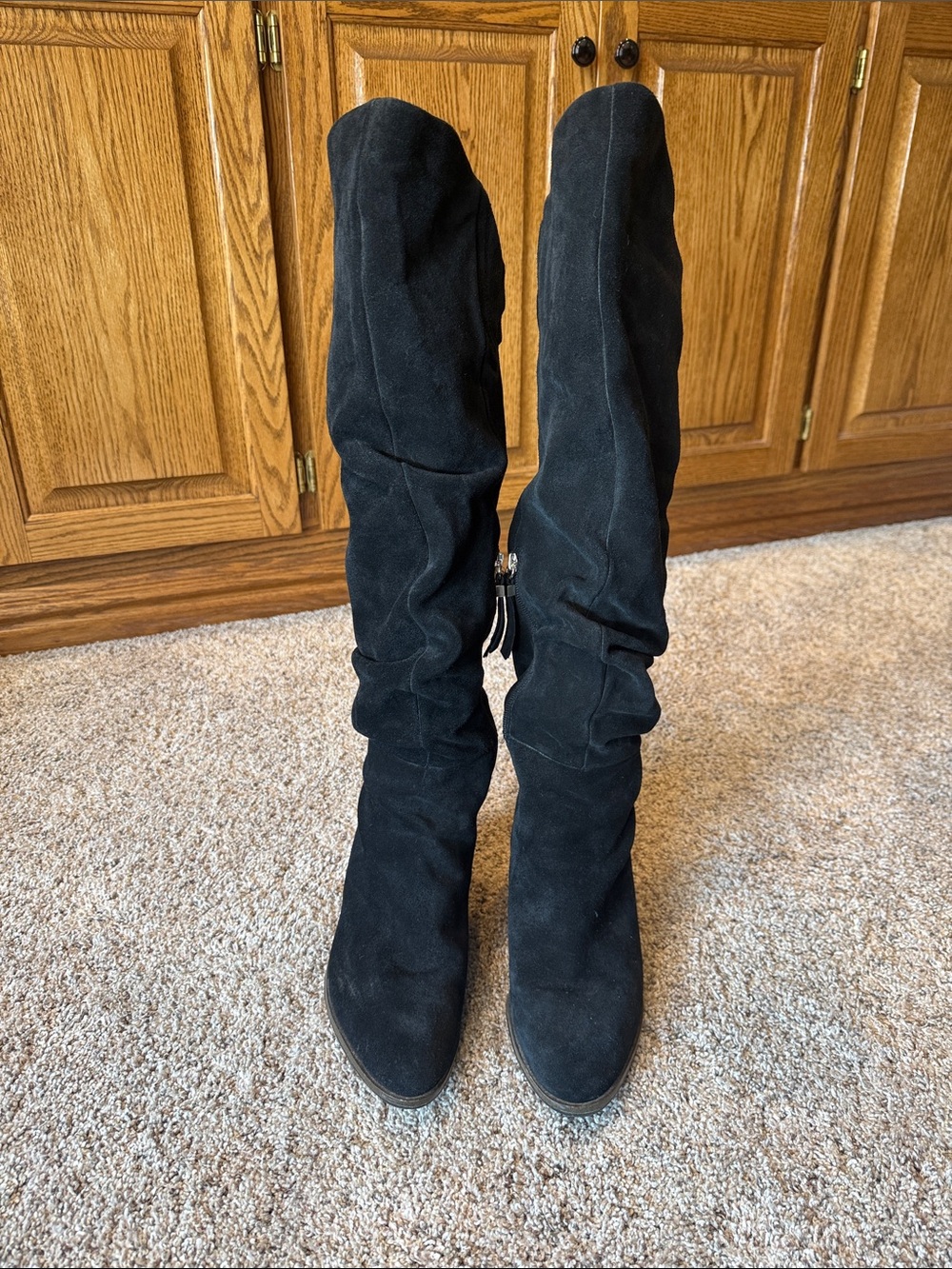 Black Suede Knee-High Women's Boots - Classic Slouchy Style
